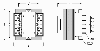 Print Layout & Dimensions - Open Version PCB Mount Transformers 50/60Hz - 0.4-12VA