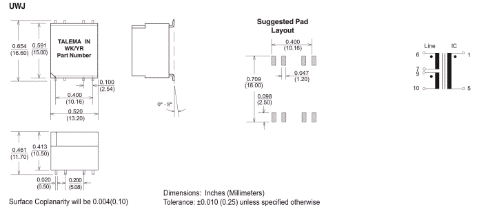 UWJ - Dimensions & Schematic - Pins