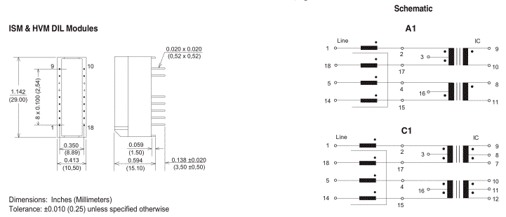 Dimensions & Schematic - Pins