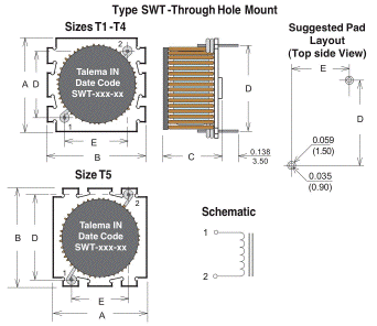 Mechanical Layout - Type SWS - Through Hole Mount
